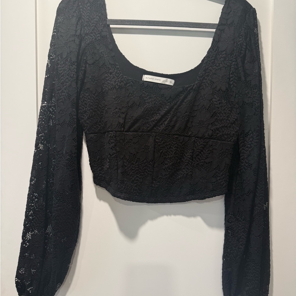 Altard State Black Lace Long Sleeve Top